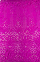Feather Damask Shiny Sequin Design on a 4 Way Stretch mesh Fabric - Prom Night - Sold by The Yard. - New Creations Fabric & Foam Inc