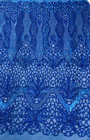 Feather Damask Shiny Sequin Design on a 4 Way Stretch mesh Fabric - Prom Night - Sold by The Yard. - New Creations Fabric & Foam Inc