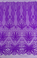 Feather Damask Shiny Sequin Design on a 4 Way Stretch mesh Fabric - Prom Night - Sold by The Yard. - New Creations Fabric & Foam Inc