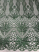 Feather Damask Shiny Sequin Design on a 4 Way Stretch mesh Fabric - Prom Night - Sold by The Yard. - New Creations Fabric & Foam Inc
