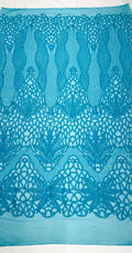 Feather Damask Shiny Sequin Design on a 4 Way Stretch mesh Fabric - Prom Night - Sold by The Yard. - New Creations Fabric & Foam Inc