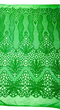 Feather Damask Shiny Sequin Design on a 4 Way Stretch mesh Fabric - Prom Night - Sold by The Yard. - New Creations Fabric & Foam Inc