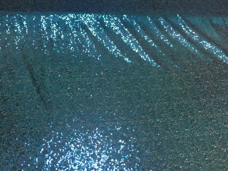 Turquoise mermaid fish scales-mini sequins embroider on a 2 way stretch mesh fabric-sold by the yard-