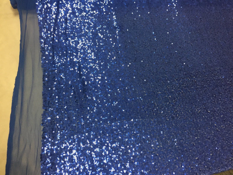 Royal blue mermaid fish scales-mini sequins embroider on a 2 way stretch mesh fabric-sold by the yard-