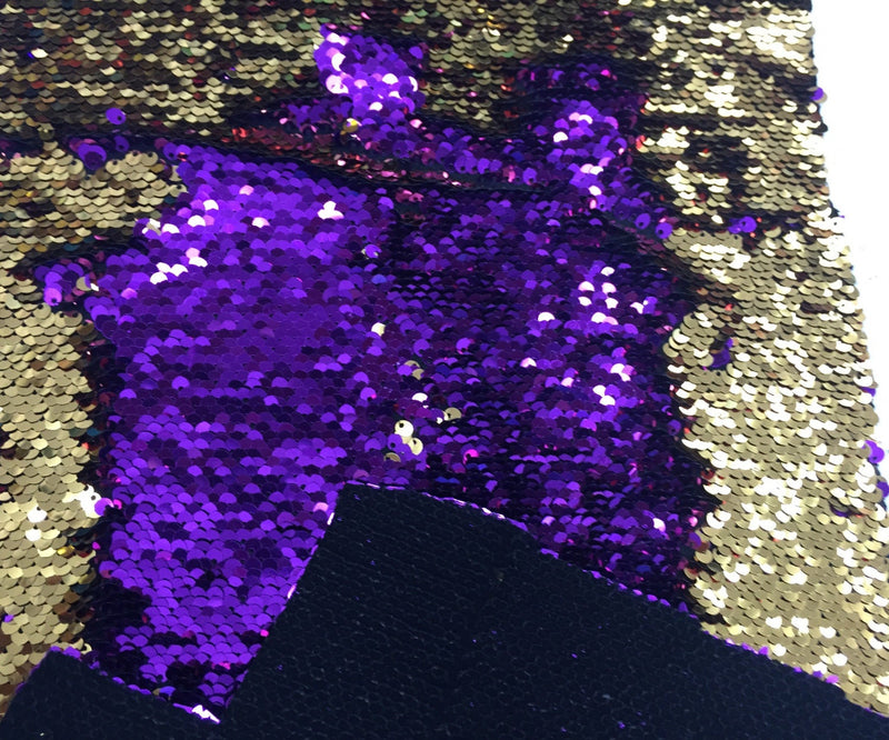 Purple/ gold hologram mermaid fish scales -2way stretch lycra -2 tone flip flop sequins-prom-nightgown-decorations-sold by yard