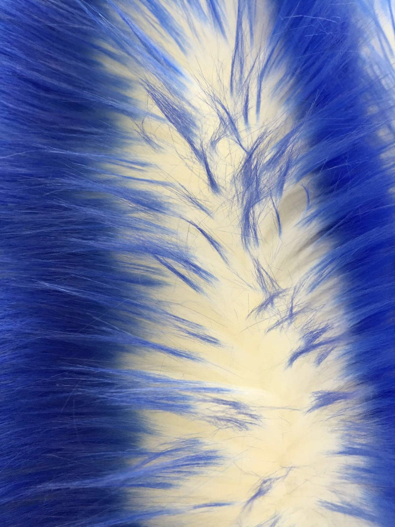 Royal blue/ ivory deluxe cotton candy design- shaggy faux fun fur-2 tone super soft faux fur- sold by the yard.