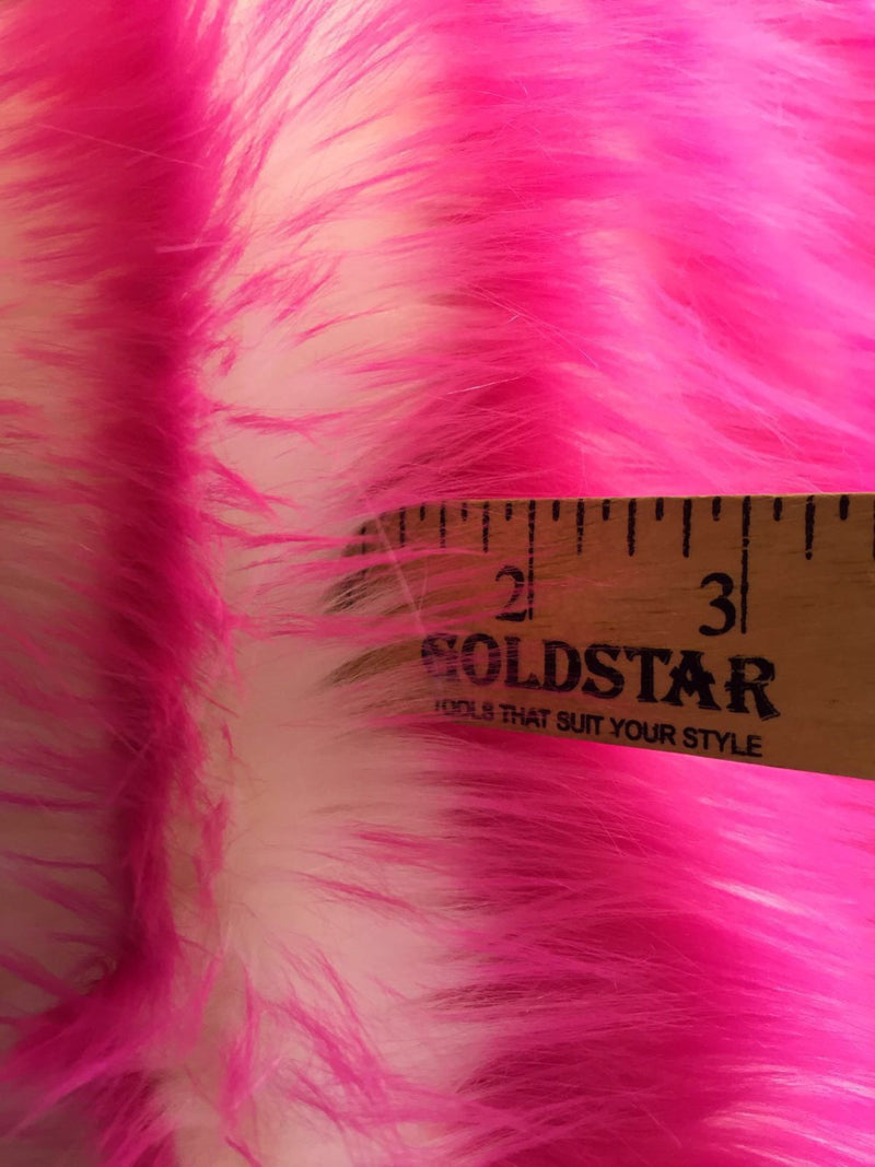 Fuchsia/ivory deluxe cotton candy design-shaggy fun faux fur-2tone super soft faux fur- sold by the yard.