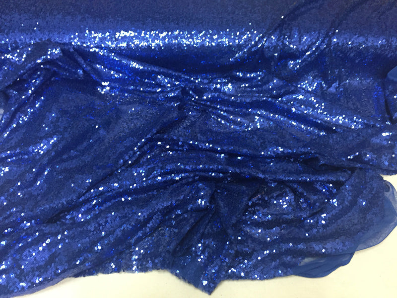 Royal blue mermaid fish scales-mini sequins embroider on a 2 way stretch mesh fabric-sold by the yard-