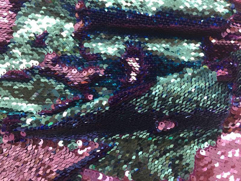 Purple-turquoise mermaid fish scales 2 way stretch lycra 2 way flip flop shiny sequins-prom-nightgown-decorations-dresses-fashion-by yard..