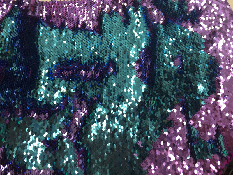 Purple-turquoise mermaid fish scales 2 way stretch lycra 2 way flip flop shiny sequins-prom-nightgown-decorations-dresses-fashion-by yard..