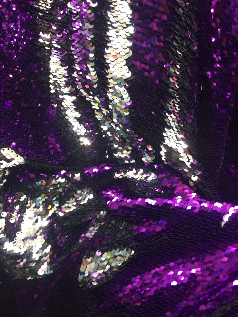 Shinny purple mermaid fish scales 2 way stretch flip flop sequins-prom-nightgown-dresses-decorations-sold by the yard.