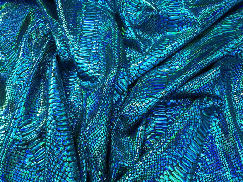 Turquoise iridescent snake skin print 2 way Stretch nylon spandex Lycra-dresses-skirts-fashion-leggings-nightgown-sold by yard.