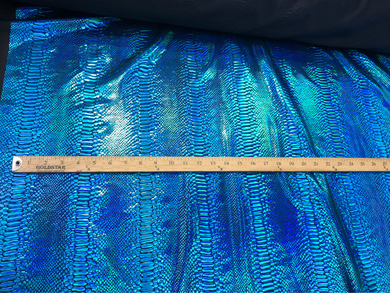 Turquoise iridescent snake skin print 2 way Stretch nylon spandex Lycra-dresses-skirts-fashion-leggings-nightgown-sold by yard.