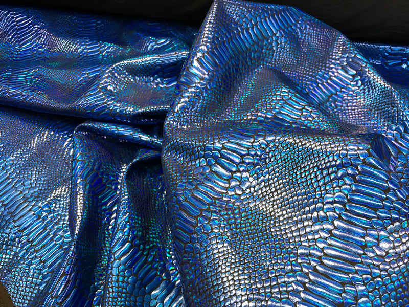 Royal blue iridescent snake skin print on a 2 way stretch nylon spandex Lycra-dresses-fashion-decorations-nightgown-sold by the yard.