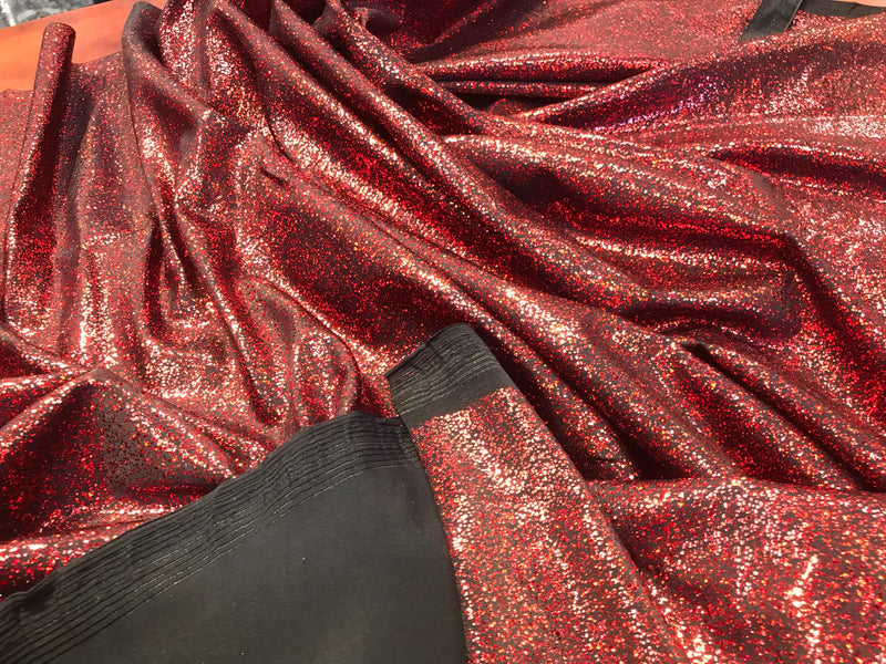 Red iridescent shattered glass design 4 way Stretch nylon spandex-dresses-fashion-apparel-leggings-bathing suits-sold by the yard.