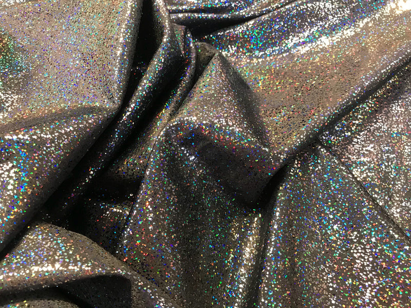 Black iridescent shattered glass design 4 way Stretch nylon spandex-dresses-fashion-leggings-baiting suits-apparel-sold by the yard