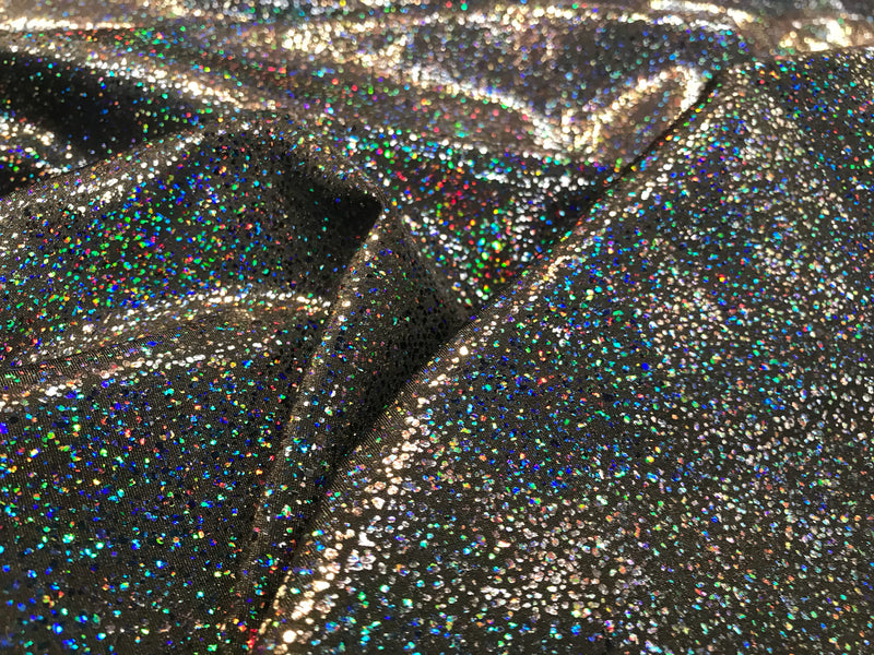 Black iridescent shattered glass design 4 way Stretch nylon spandex-dresses-fashion-leggings-baiting suits-apparel-sold by the yard