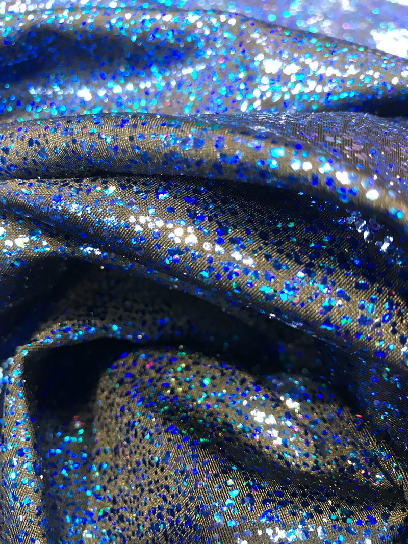 Royal blue-black  iridescent shattered glass design 4 way Stretch nylon spandex-dresses-fashion-leggings-baiting suits-sold by the yard.