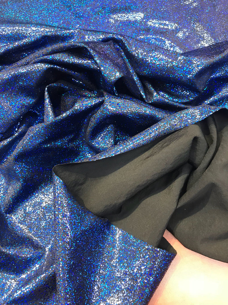 Royal blue-black  iridescent shattered glass design 4 way Stretch nylon spandex-dresses-fashion-leggings-baiting suits-sold by the yard.