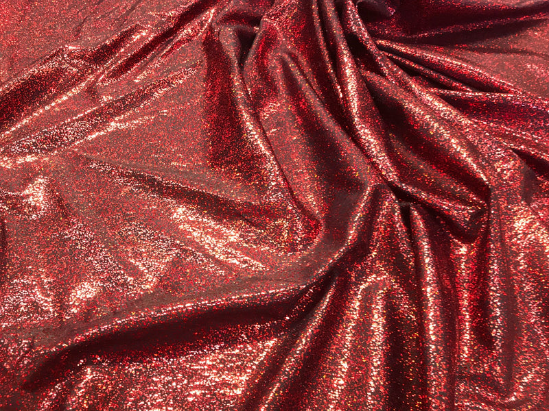 Red iridescent shattered glass design 4 way Stretch nylon spandex-dresses-fashion-apparel-leggings-bathing suits-sold by the yard.