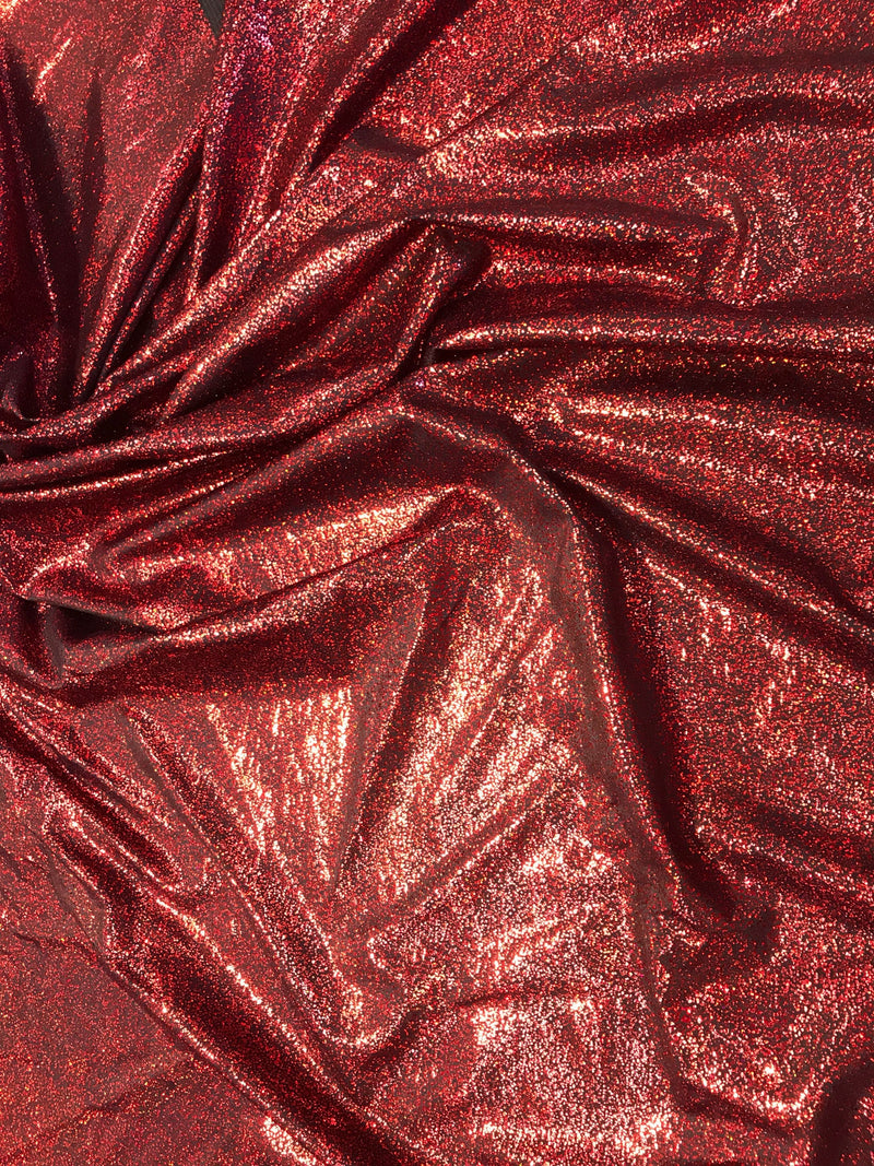 Red iridescent shattered glass design 4 way Stretch nylon spandex-dresses-fashion-apparel-leggings-bathing suits-sold by the yard.