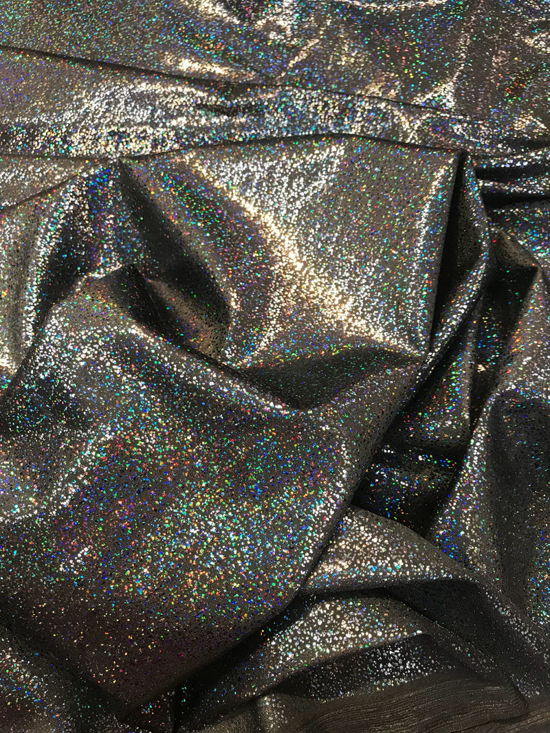 Black iridescent shattered glass design 4 way Stretch nylon spandex-dresses-fashion-leggings-baiting suits-apparel-sold by the yard