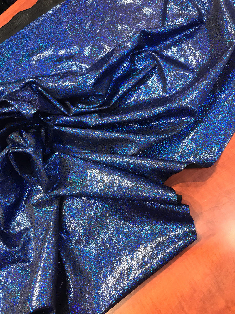 Royal blue-black  iridescent shattered glass design 4 way Stretch nylon spandex-dresses-fashion-leggings-baiting suits-sold by the yard.