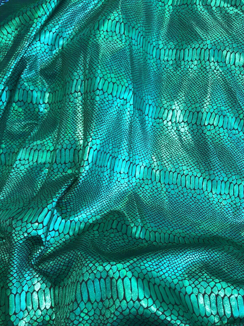 Iridescent snake skin print on a nylon 2 way stretch spandex lycra-cast play-fashion-sold by the yard-free shipping in the usa.