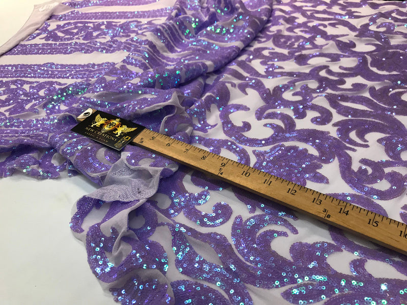 Lavender iridescent sequin classic design on a 4 way stretch mesh fabric-prom-nightgown-sold by the yard-free shipping in the usa-