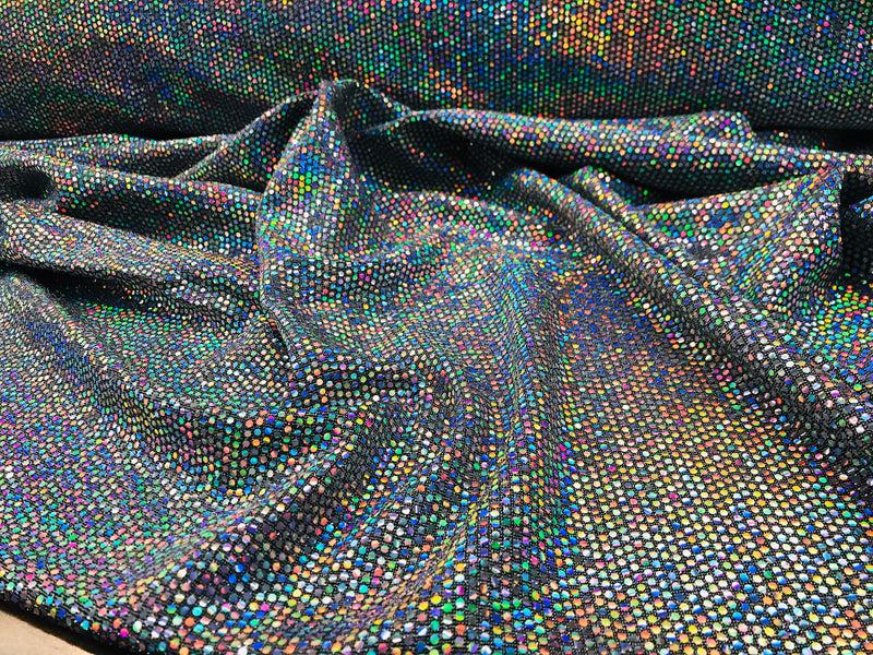 Silver iridescent hologram round sequins on a metallic silver spandex-sold by the yard-free shipping in the usa-