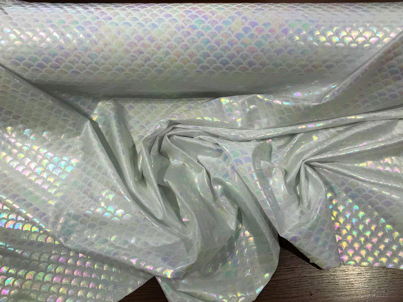 New Creations Fabric & Foam Inc, 60" Wide Mermaid Iridescent Illusion Spandex Fish Scale 4 Way Stretch Fabric By The Yard