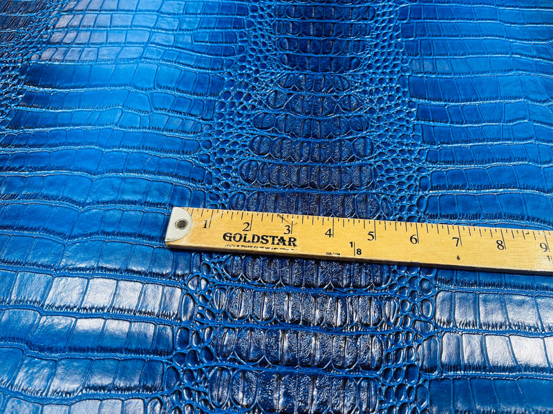 Royal Blue 53/54" Wide Gator Fake Leather Upholstery, 3-D Crocodile Skin Texture Faux Leather PVC Vinyl Fabric Sold By The Yard.