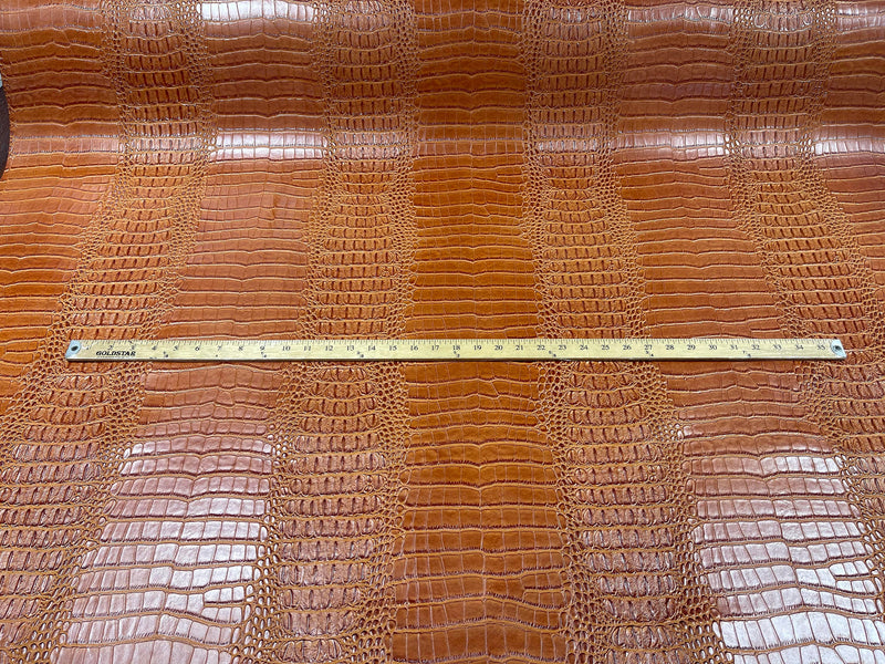 Cognac 53/54" Wide Gator Fake Leather Upholstery, 3-D Crocodile Skin Texture Faux Leather PVC Vinyl Fabric Sold By The Yard.