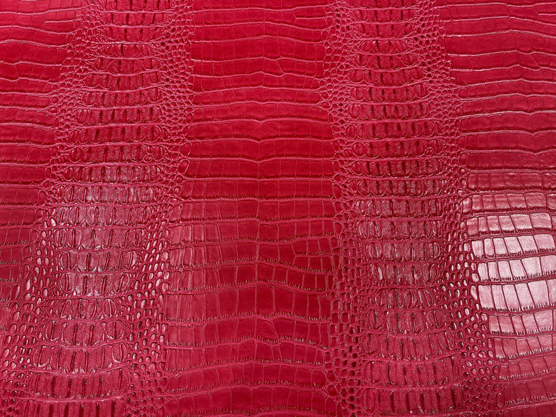 Red 53/54" Wide Gator Fake Leather Upholstery, 3-D Crocodile Skin Texture Faux Leather PVC Vinyl Fabric Sold By The Yard.