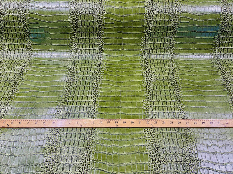 Olive Green 53/54" Wide Gator Fake Leather Upholstery, 3-D Crocodile Skin Texture Faux Leather PVC Vinyl Fabric Sold By The Yard.