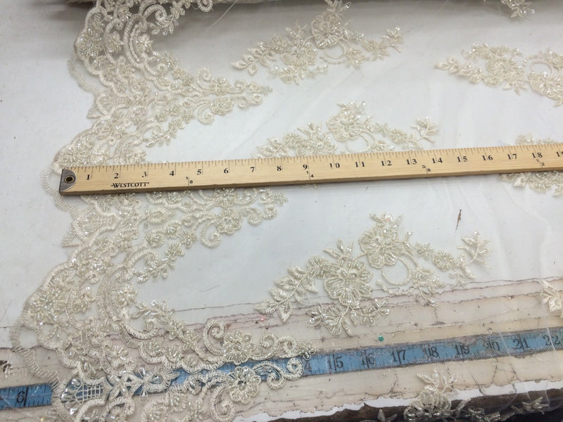 Elegant ivory hand beaded mesh lace. Wedding/Bridal-prom-nightgown fabric lace.36x50inches. Sold by the yard.