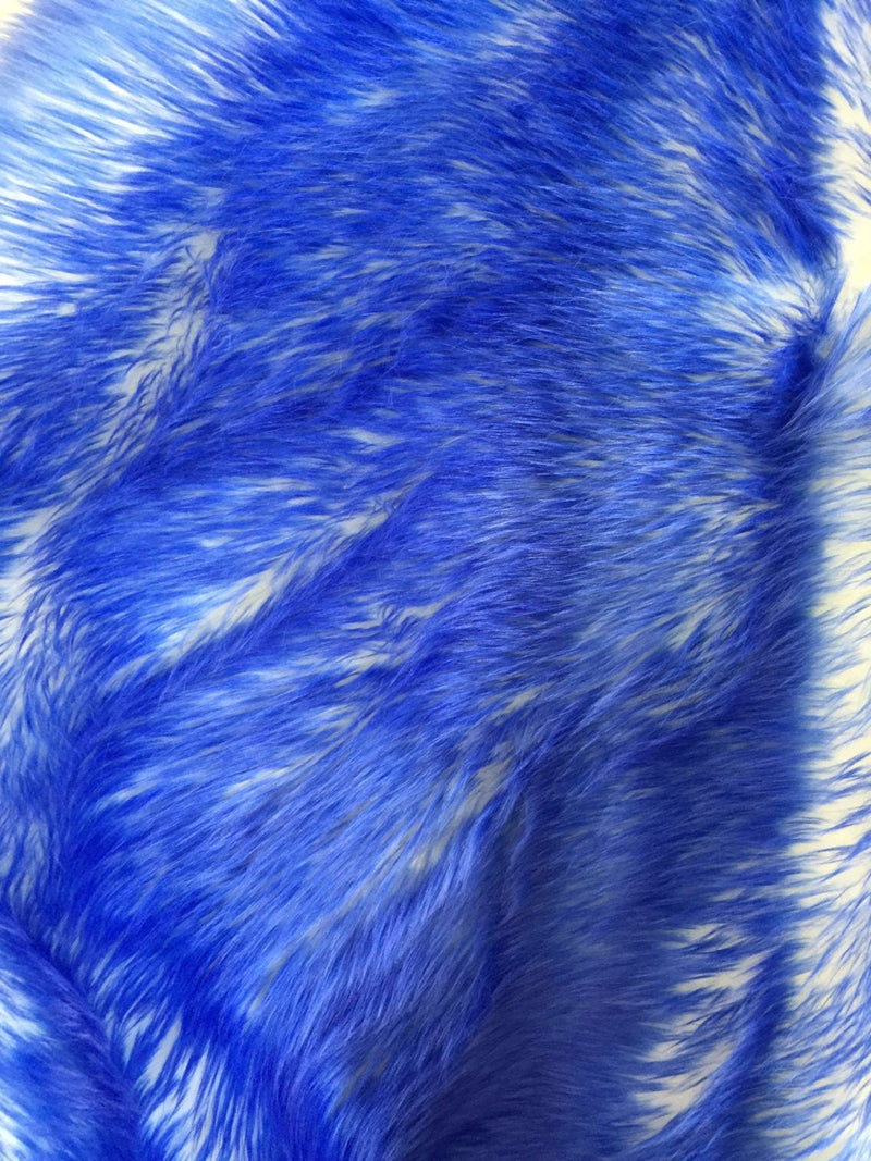 Royal blue/ ivory deluxe cotton candy design- shaggy faux fun fur-2 tone super soft faux fur- sold by the yard.