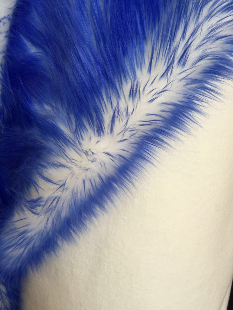 Royal blue/ ivory deluxe cotton candy design- shaggy faux fun fur-2 tone super soft faux fur- sold by the yard.