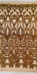 New Damask design with sequins embroider on a 4 way stretch mesh fabric-sold by the yard.