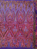 Empire Damask design with sequins embroider on a 4 way stretch mesh fabric-sold by the yard.