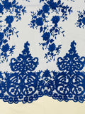 Elegant flower damask flat lace embroidery on a mesh-sold by the yard.