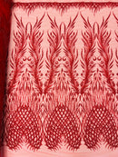 Wing Feather Damask Beaded Lace 54" Wide | New Creations Fabric & Foam Inc.