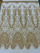 Wing Feather Damask Beaded Lace 54" Wide | New Creations Fabric & Foam Inc.