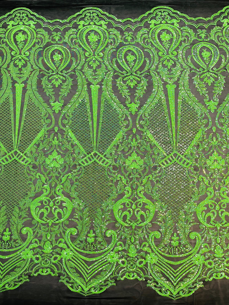 Neon Colos Small Damask Sequins Design on a 4 Way Stretch Mesh Fabric- 48/50" Wide- Sold By The Yard.