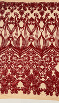 New Damask design with sequins embroider on a 4 way stretch mesh fabric-sold by the yard.