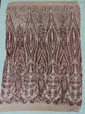 Paisley sequin design on a nude 4 way stretch mesh-prom-sold by the yard.