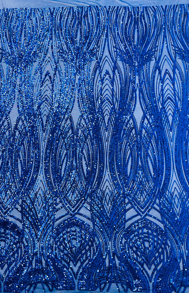 Feather damask shiny sequin design on a 4 way stretch mesh Fabric-prom-sold by the yard.