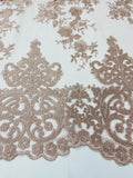 Elegant flower damask flat lace embroidery on a mesh-sold by the yard.