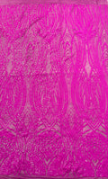 Feather damask shiny sequin design on a 4 way stretch mesh Fabric-prom-sold by the yard.