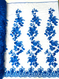 Scarlet 3d floral design embroider with pearls in a mesh lace-sold by the yard.